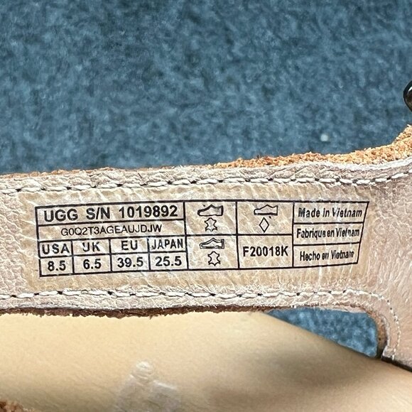 UGG Uma Wedge Sandals Women's Size 8.5 Chestnut Suede Cork Strap Buckle Platform - Picture 13 of 13